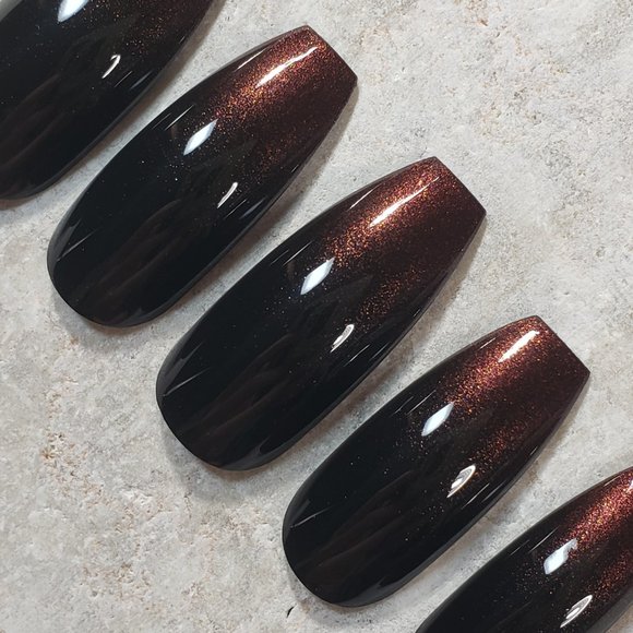 Custom Gel Press on nails fall ombre black maroon fade chocolate cherry - Picture 7 of 9